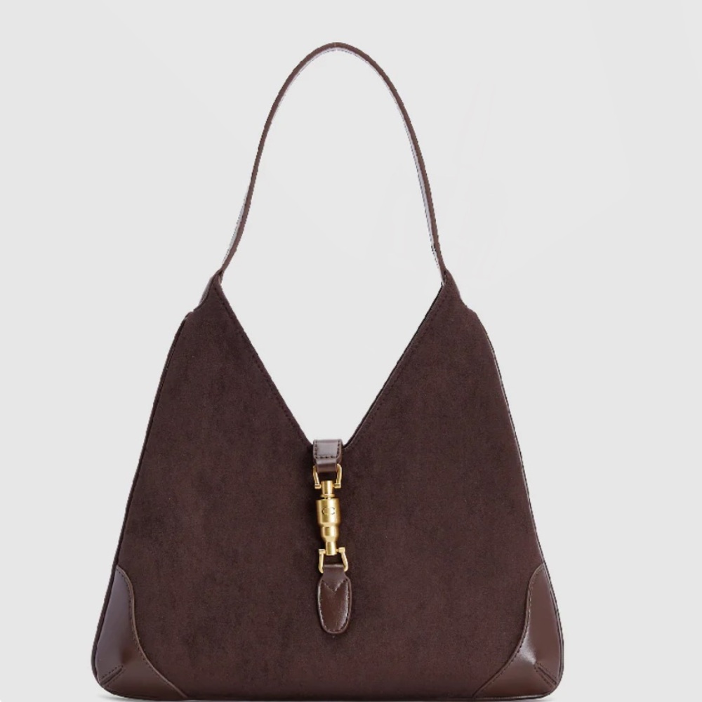 Brown suede bag with gold buckle